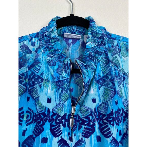 Zenergy Chicos 2 Blue Ikat Zip Up Jacket Sz Large Boho Geometric Artsy Lagenlook - Picture 8 of 14